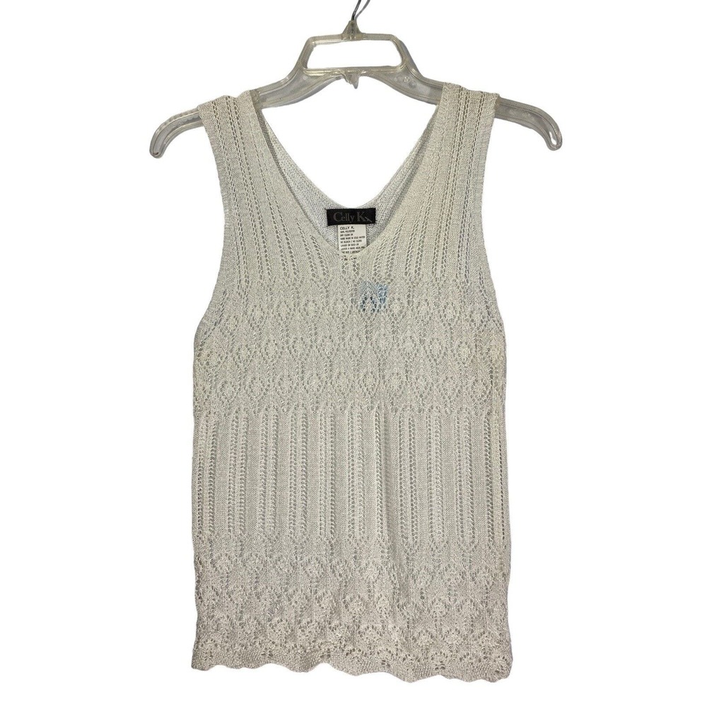 Vintage Celly K Woman's Knit Stretch Cream Shell Cami Womans/Jr Top Small